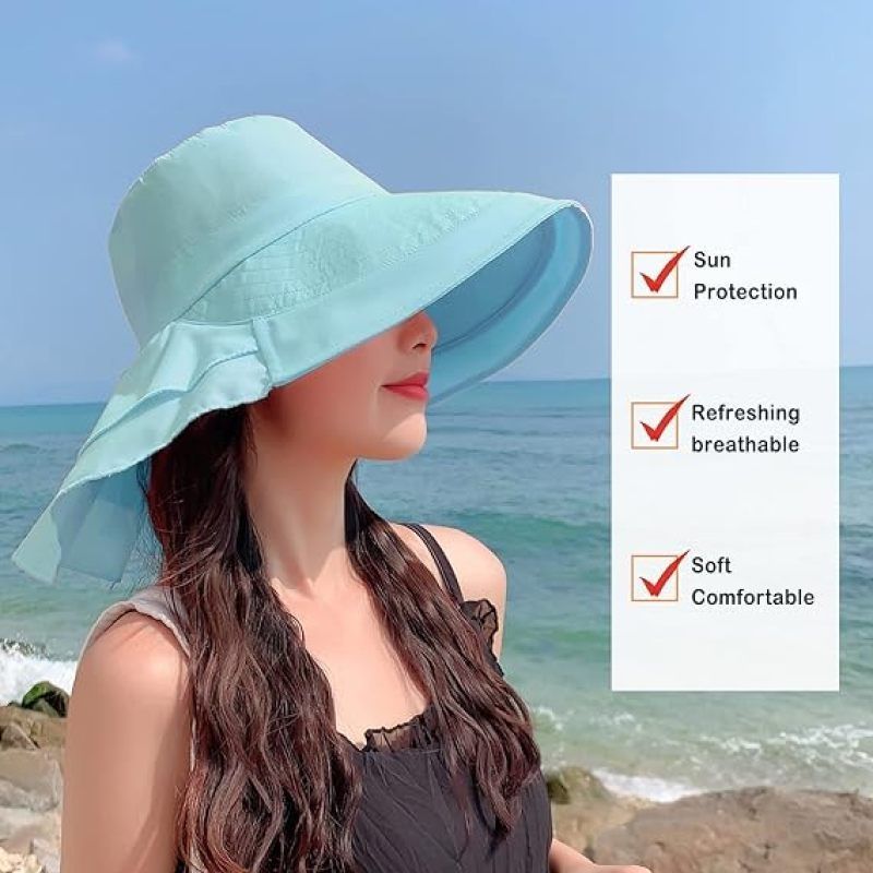 Sun Hat UV Protection Wide Brim Ponytail Adjustable Beach Visor Fishing Hat view 4