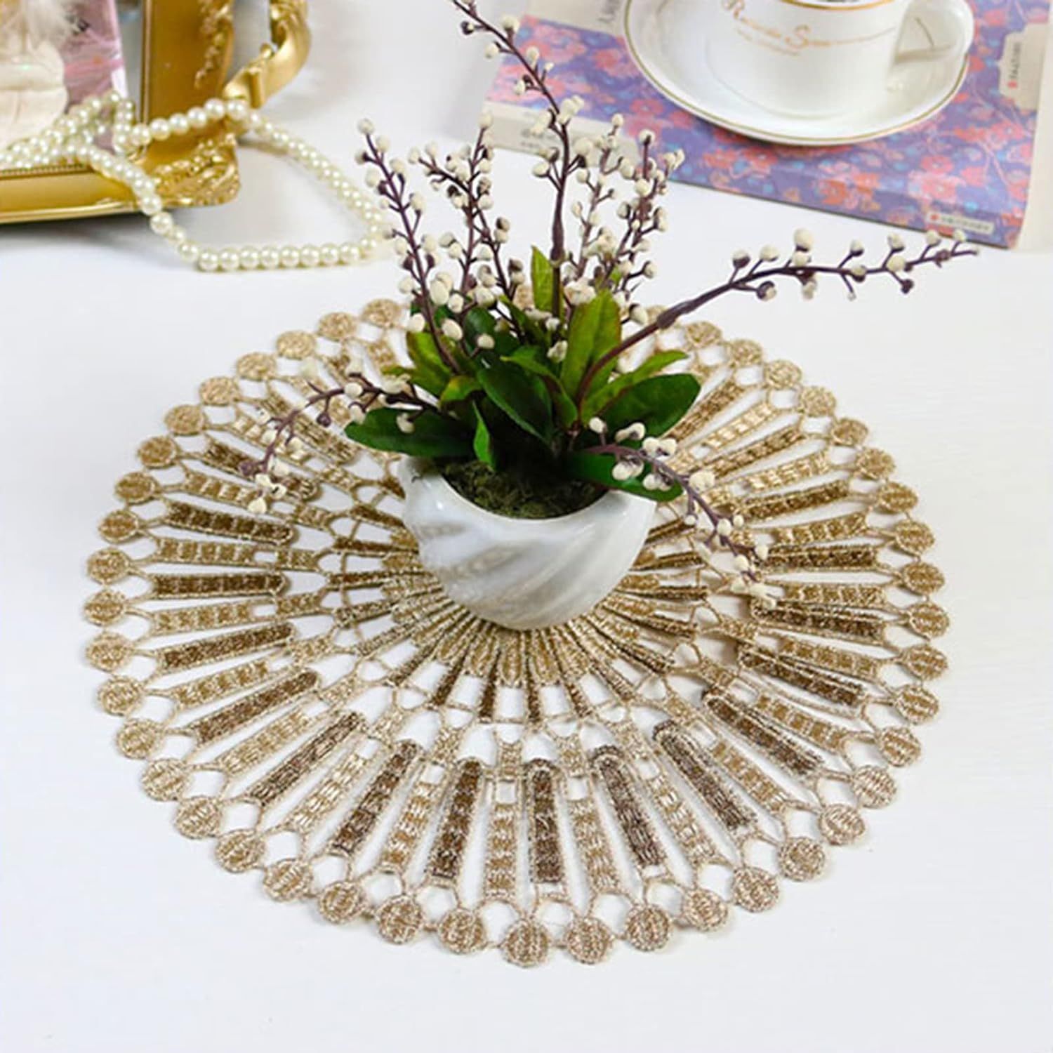 Table Placemats Centerpieces for Dining Room Delicate Silk Lace Embroidery view 4