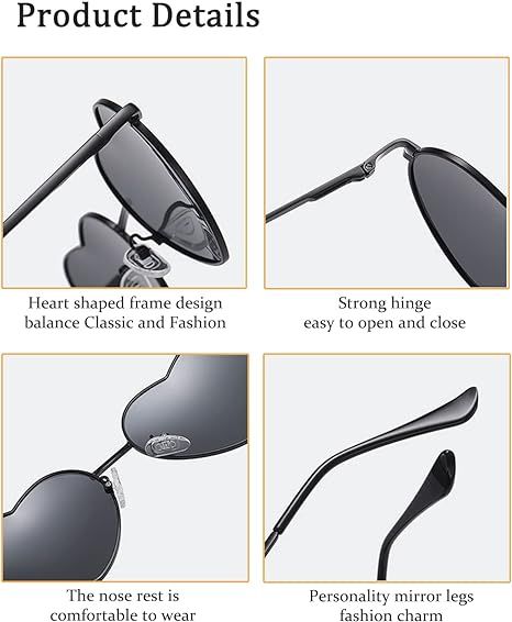Heart Sunglasses for Women Men Retro Metal Frame Trendy Heart Shaped Glasses view 2