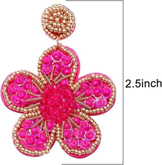 Beaded Drop Earrings Statement Colorful Beaded Flower Earrings Handmade