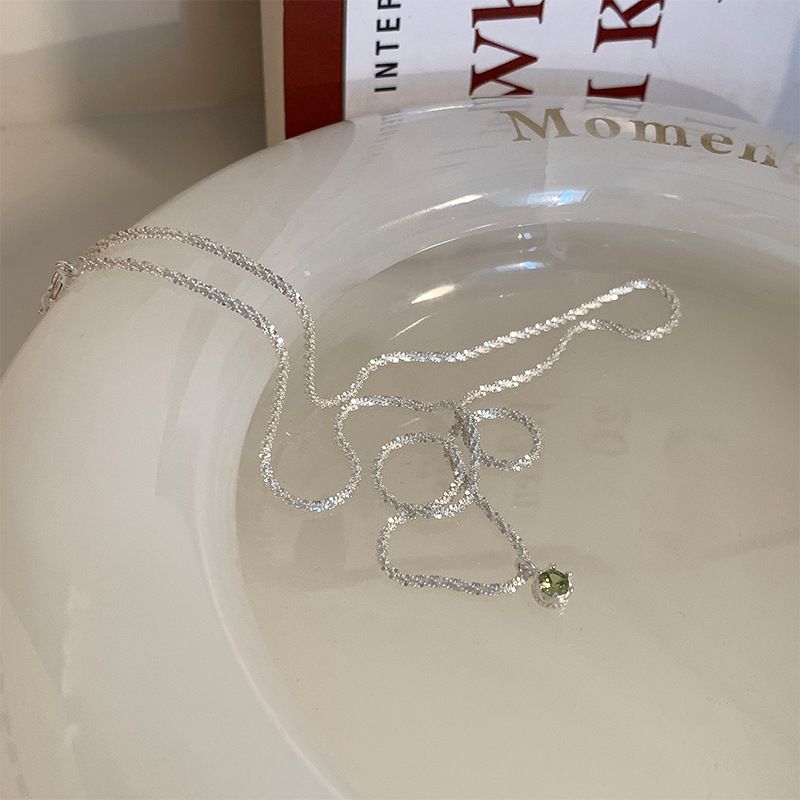 Sterling Silver Sparkling Round Cut Created Birthstone Pendant Necklace