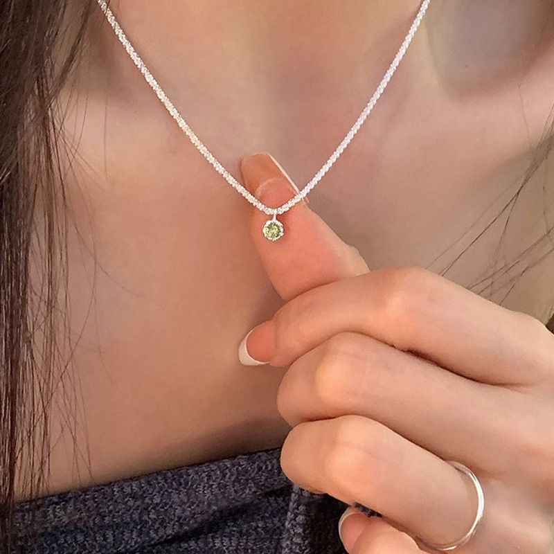 Sterling Silver Sparkling Round Cut Created Birthstone Pendant Necklace view 3