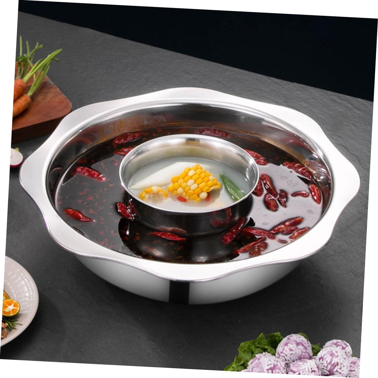 Stainless Steel Shabu Shabu Hot Pot Pot with Divider for Induction Cooktop Gas view 2