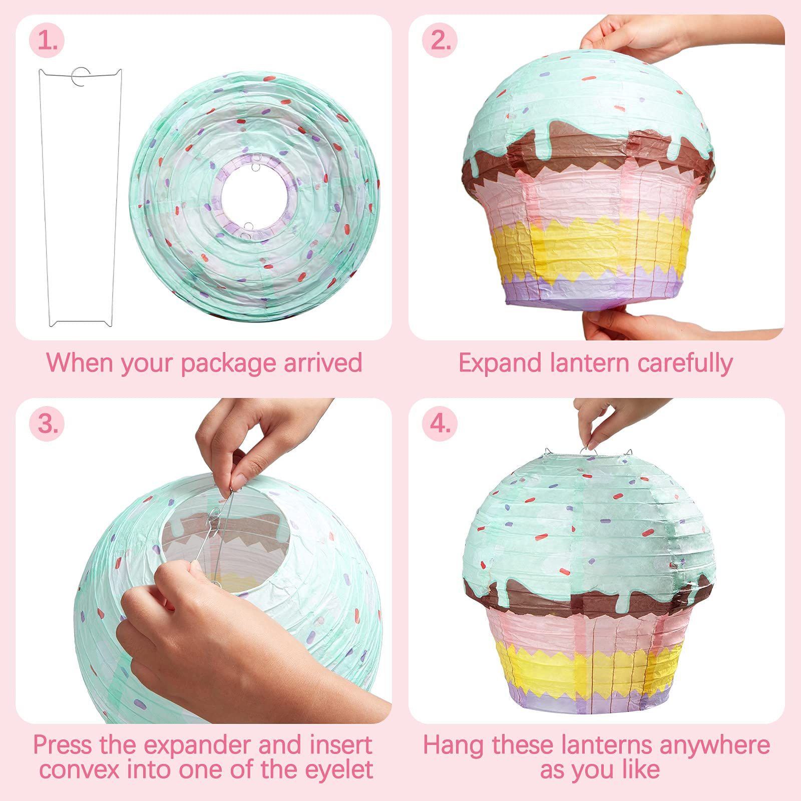 12 Inches Cupcake Hanging Paper Lanterns Donut Hanging Paper Lanterns Party view 3