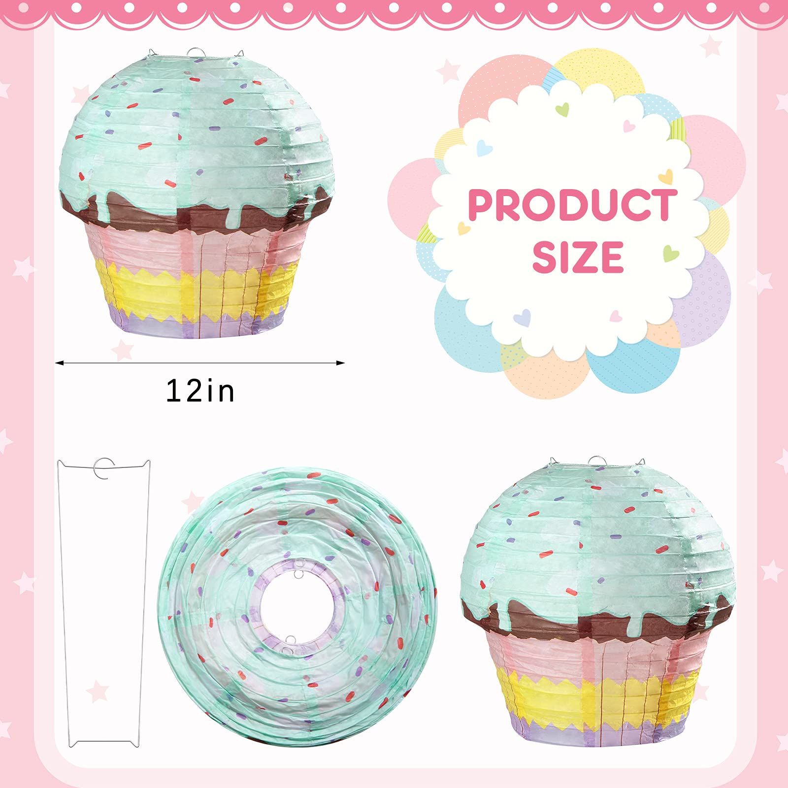 12 Inches Cupcake Hanging Paper Lanterns Donut Hanging Paper Lanterns Party view 4