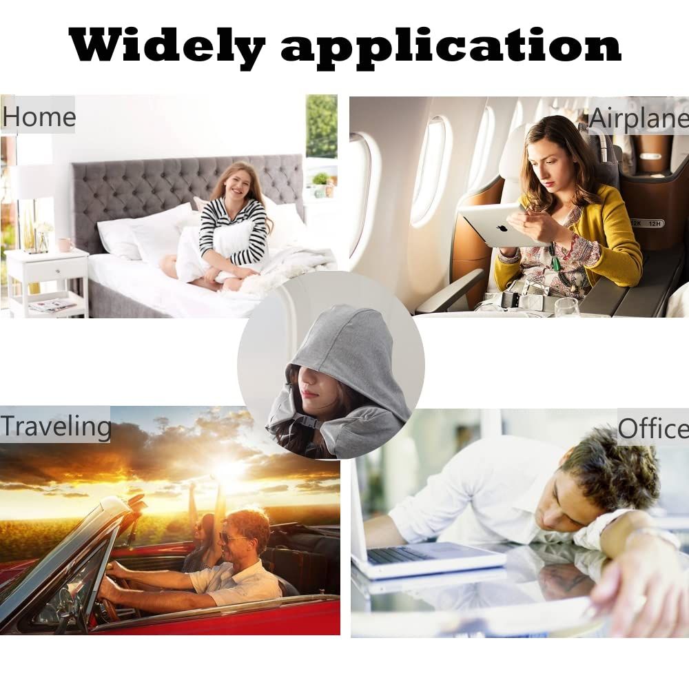 Travel Neck Pillow for Airplane Memory Foam Hooded Neck Travel Pillow 3 in 1 view 3