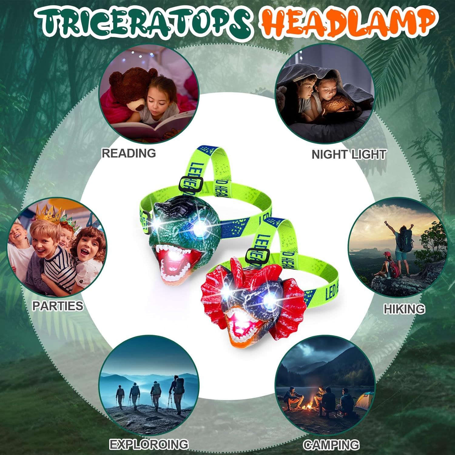 2 Pcs Dinosaur Headlamp for Kids Outdoor LED Dinosaur Headlight for Kids Sound view 2