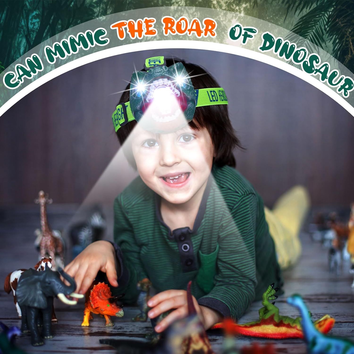 2 Pcs Dinosaur Headlamp for Kids Outdoor LED Dinosaur Headlight for Kids Sound view 4