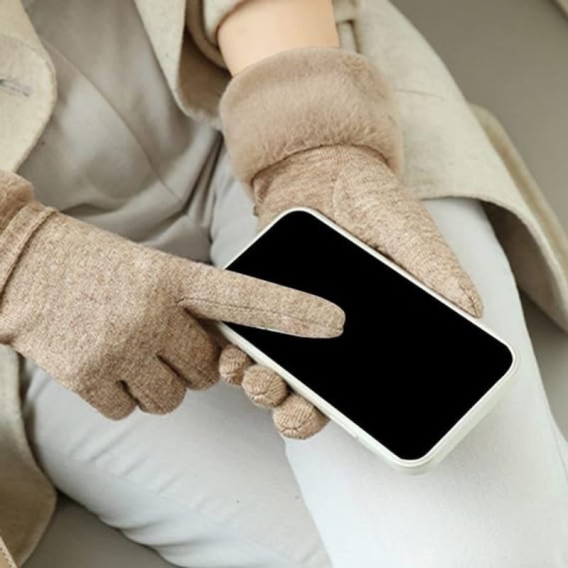 1 Pair Women Gloves Touch Screen Full Finger Solid Color Thickened Imitation