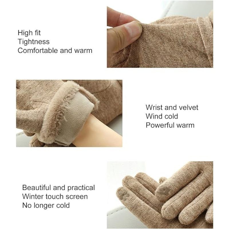 1 Pair Women Gloves Touch Screen Full Finger Solid Color Thickened Imitation view 2