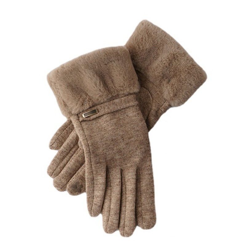 1 Pair Women Gloves Touch Screen Full Finger Solid Color Thickened Imitation view 4