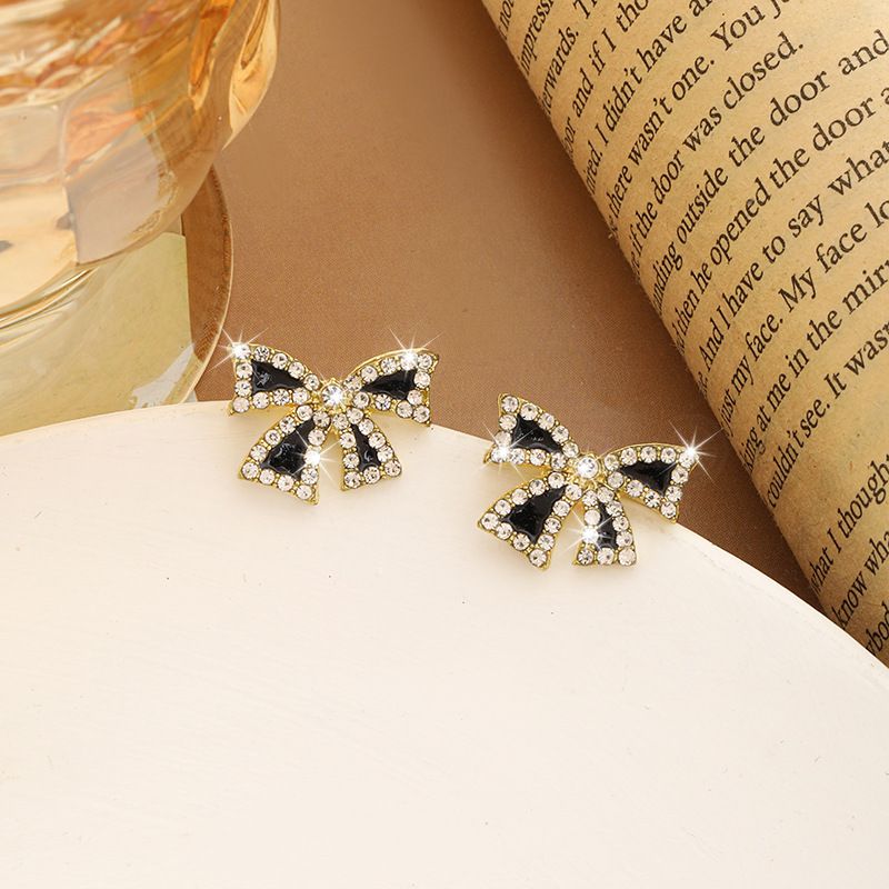 gold Sparkly Bow Earrings for Women Rhinestone Chain Tassel Earring Crystal