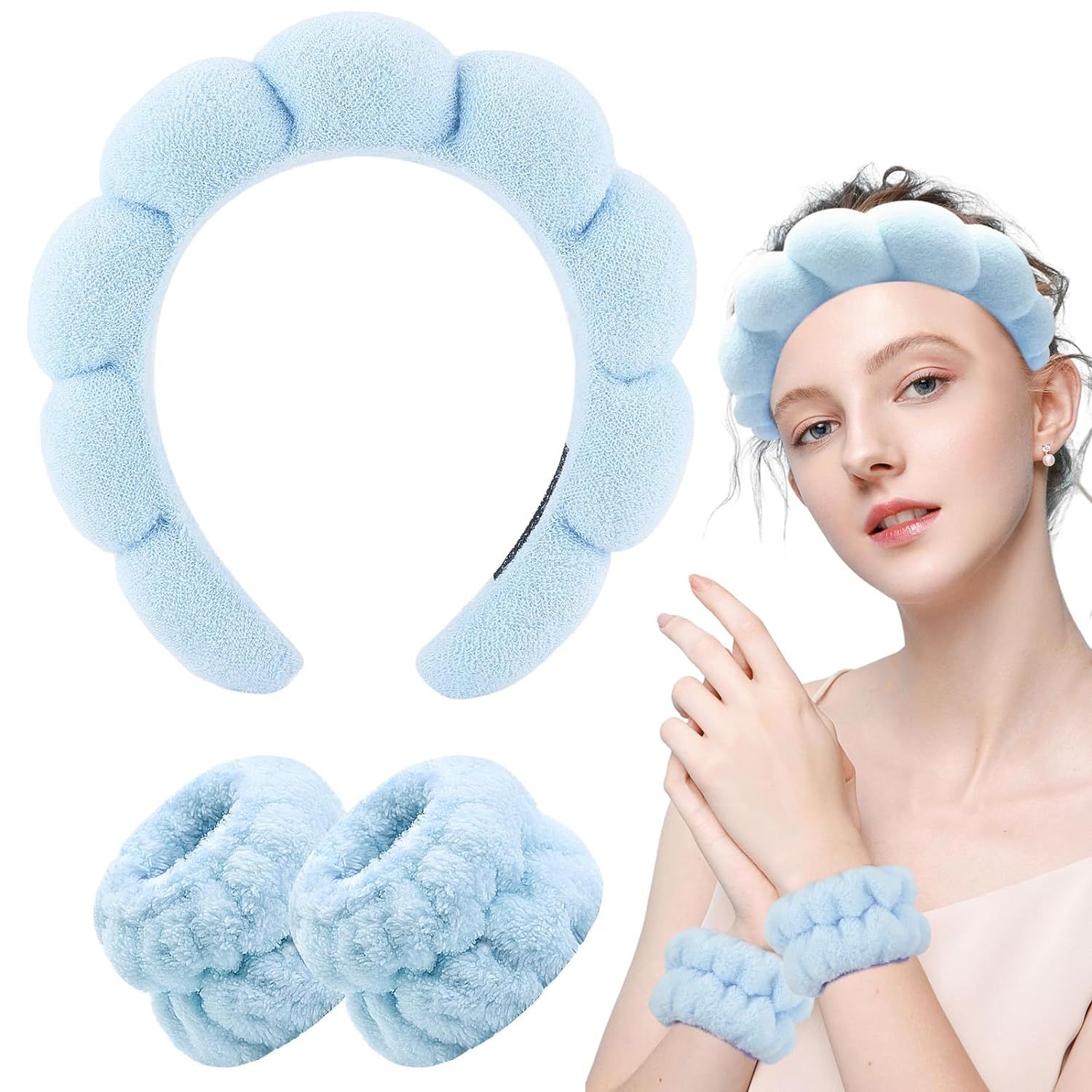Spa Headband for Washing Face Wristband Set Sponge Makeup Skin Care Cloth view 4