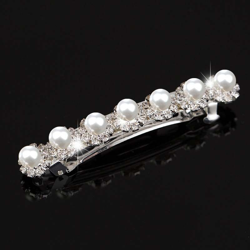 4PCS Sparkly Rhinestone Bling Hair Clips Silver Metal rectangular Spring Hair