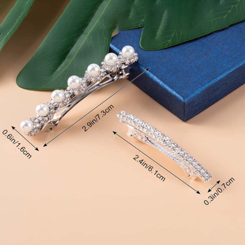 4PCS Sparkly Rhinestone Bling Hair Clips Silver Metal rectangular Spring Hair view 4
