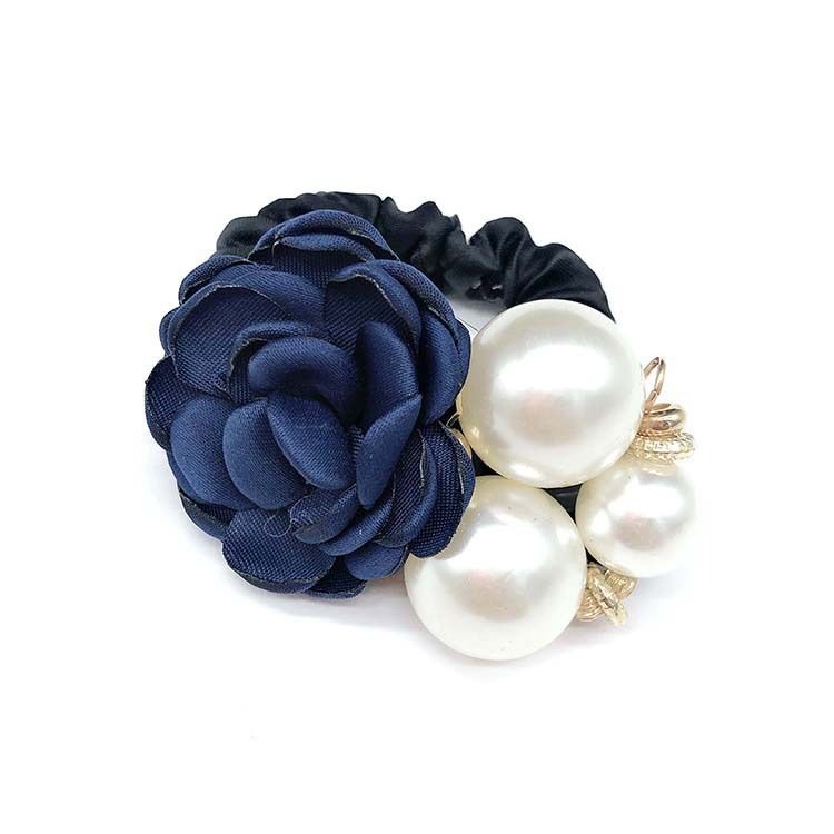 4Pcs Fashion Pearl Hair Rope Rose Flower Rhinestone Hair Ties/ Jewelry Rubber view 4