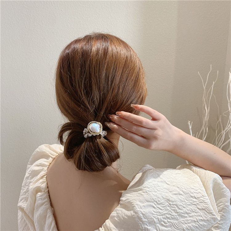 Pearl Hair Ties white Ponytail Holders Elastic Crystal Hair Scrunchies Pearl