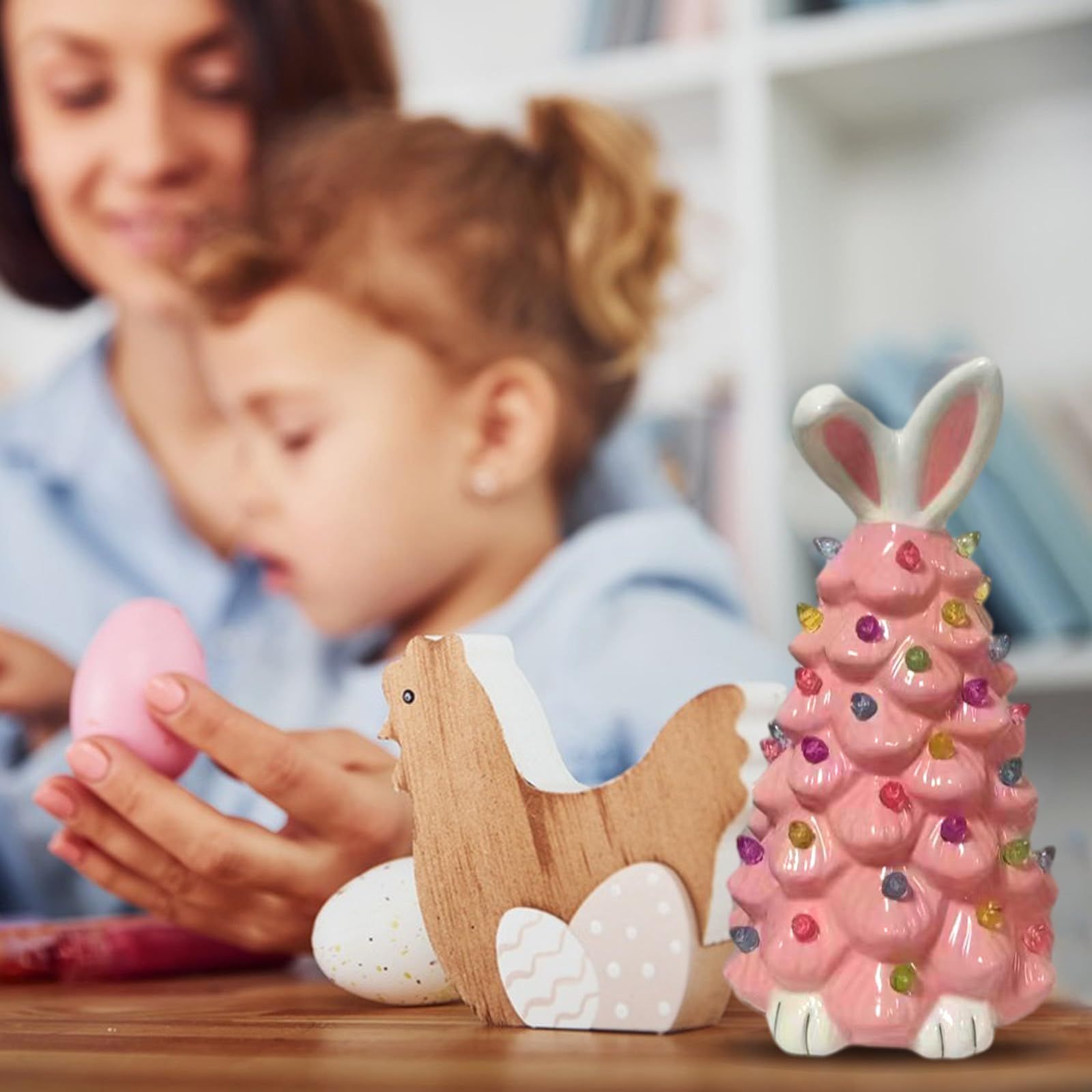 Lighted Easter Bunny Ceramic Tabletop Tree 9.6inch Pre-Lit Rabbit Figurines view 4