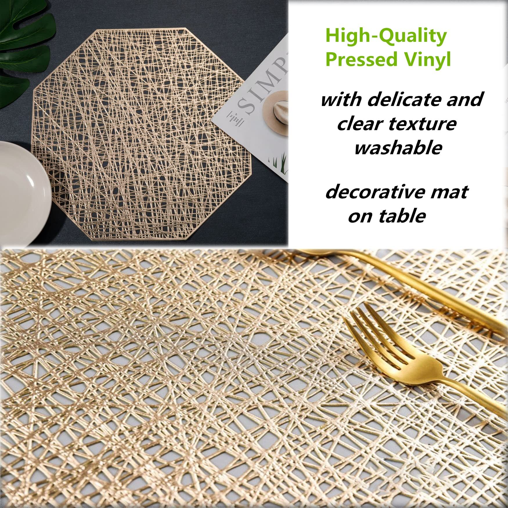 Placemats 15 inch Pressed Vinyl Round Table Mates for Dining Table Set of 6 view 4