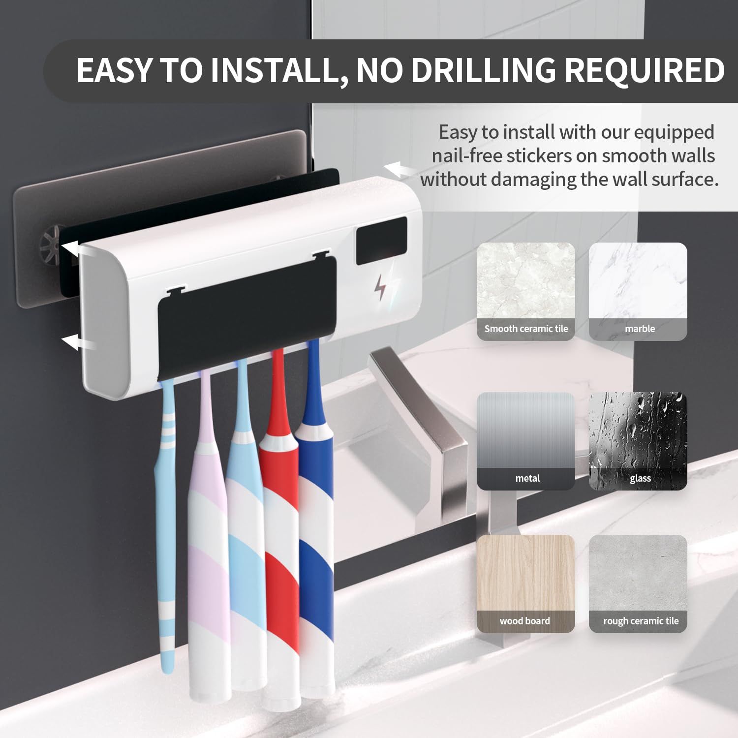 Bathroom Toothbrush Holder - Wall Mounted Toothbrush for Bathroom-12000mAh view 2