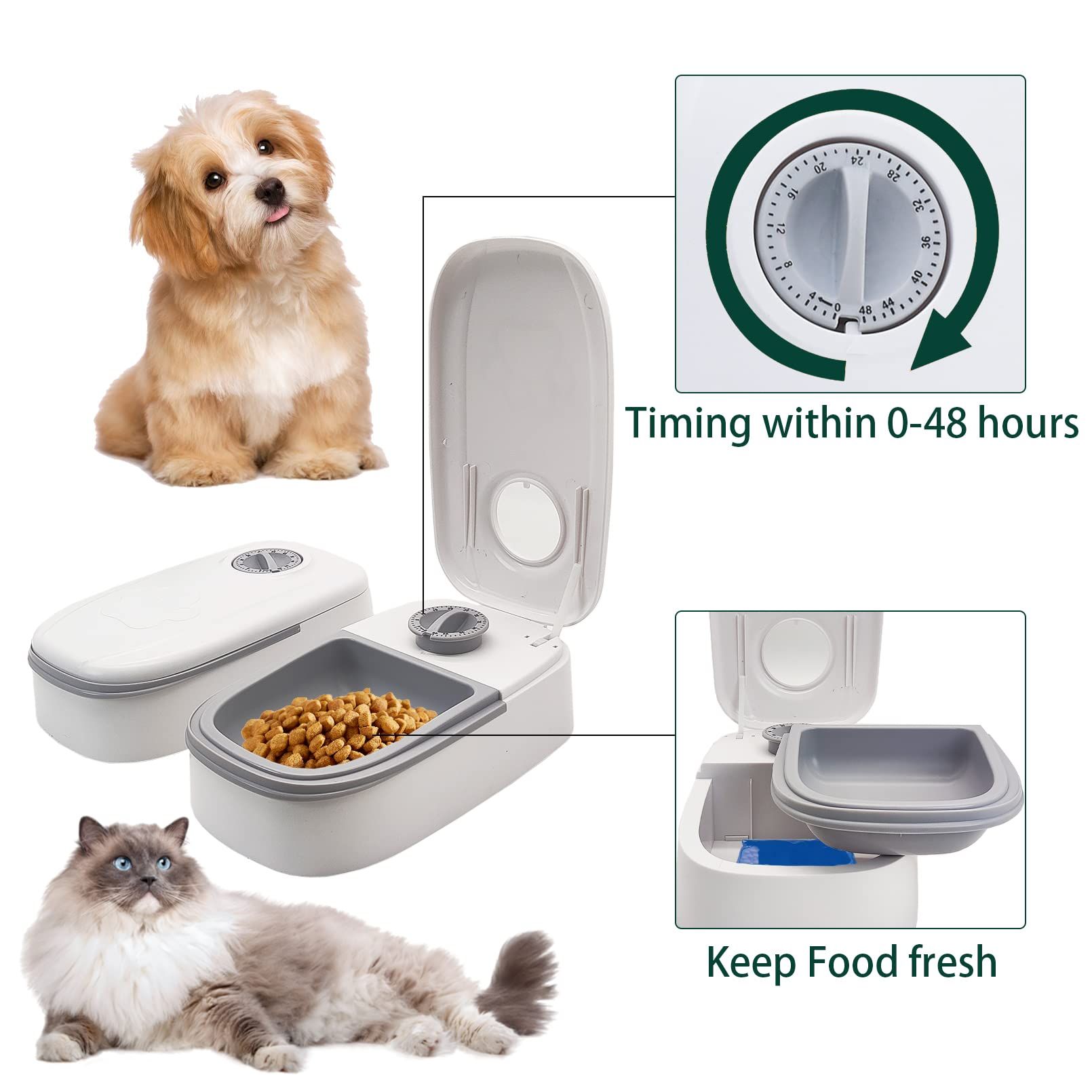 Automatic 2 Meals Cat Feeder Auto-On Smart Pet Feeder Dry and Wet Food view 2