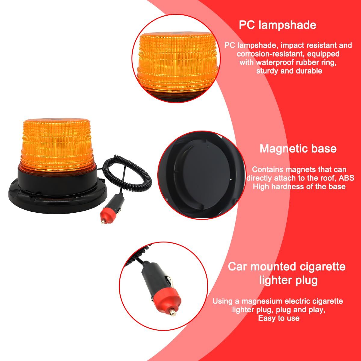 Car LED Strobe Light, 12V-24V Amber Automotive Warning Safety Flashing Beacon view 4