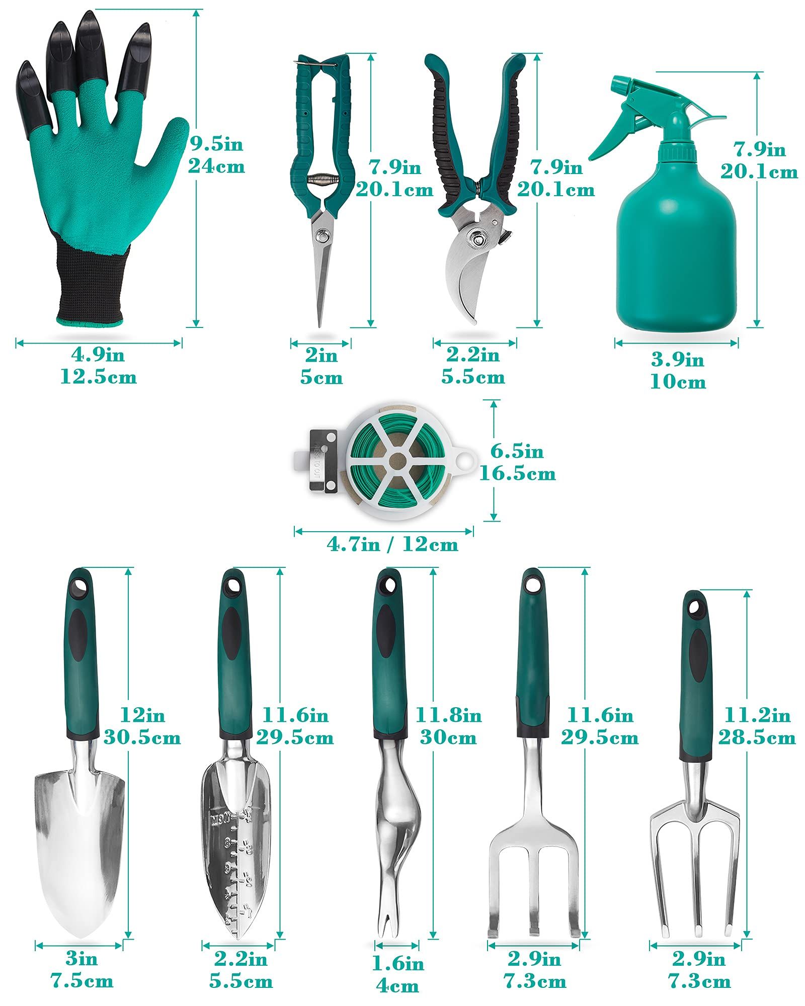 Garden Tool Set, 11 Piece Aluminum Alloy Hand Tool Starter Kit with Garden view 3