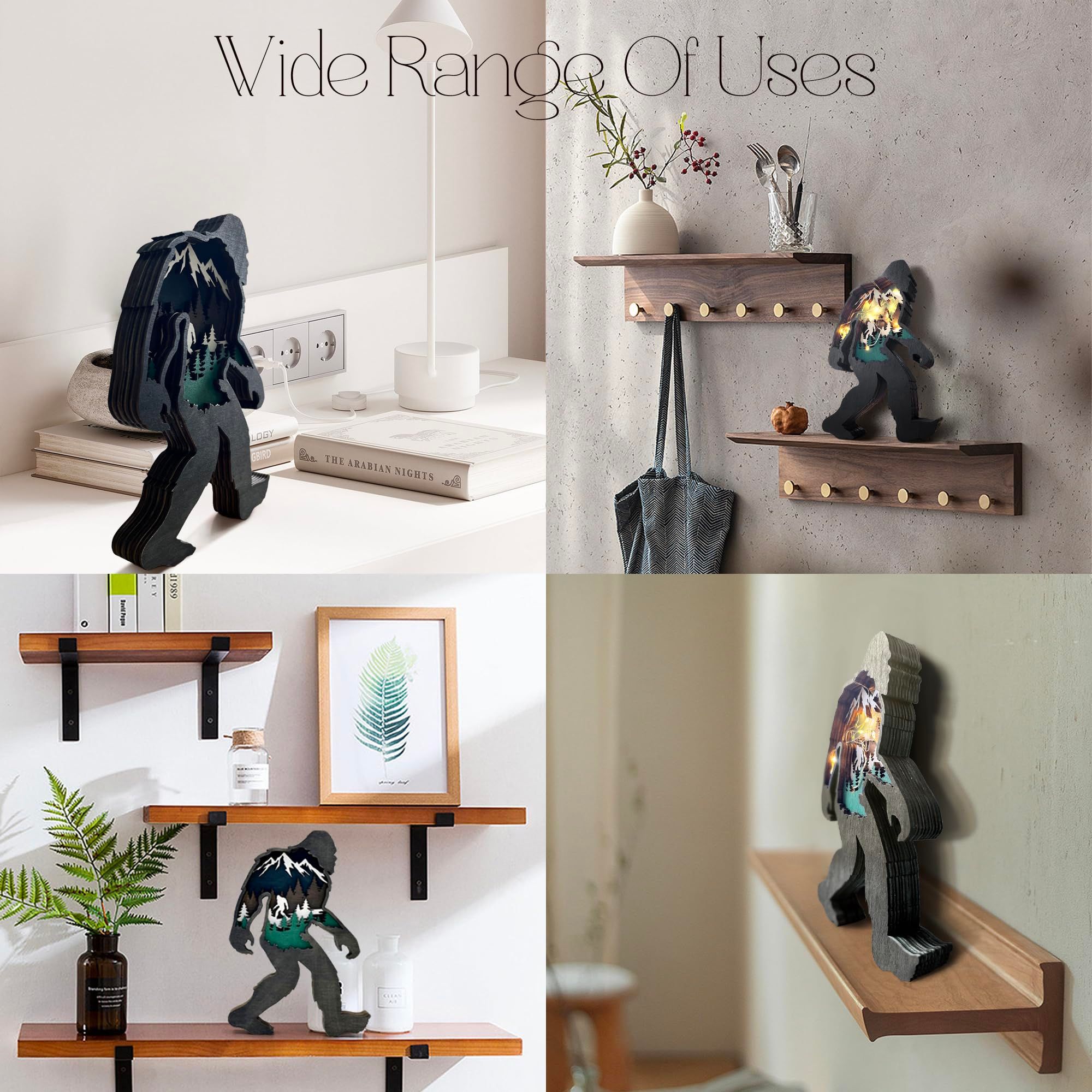 Bigfoot Gifts, 8.2IN Wooden Bigfoot Statue for Home Decor, Funny 3D Big Foot view 2