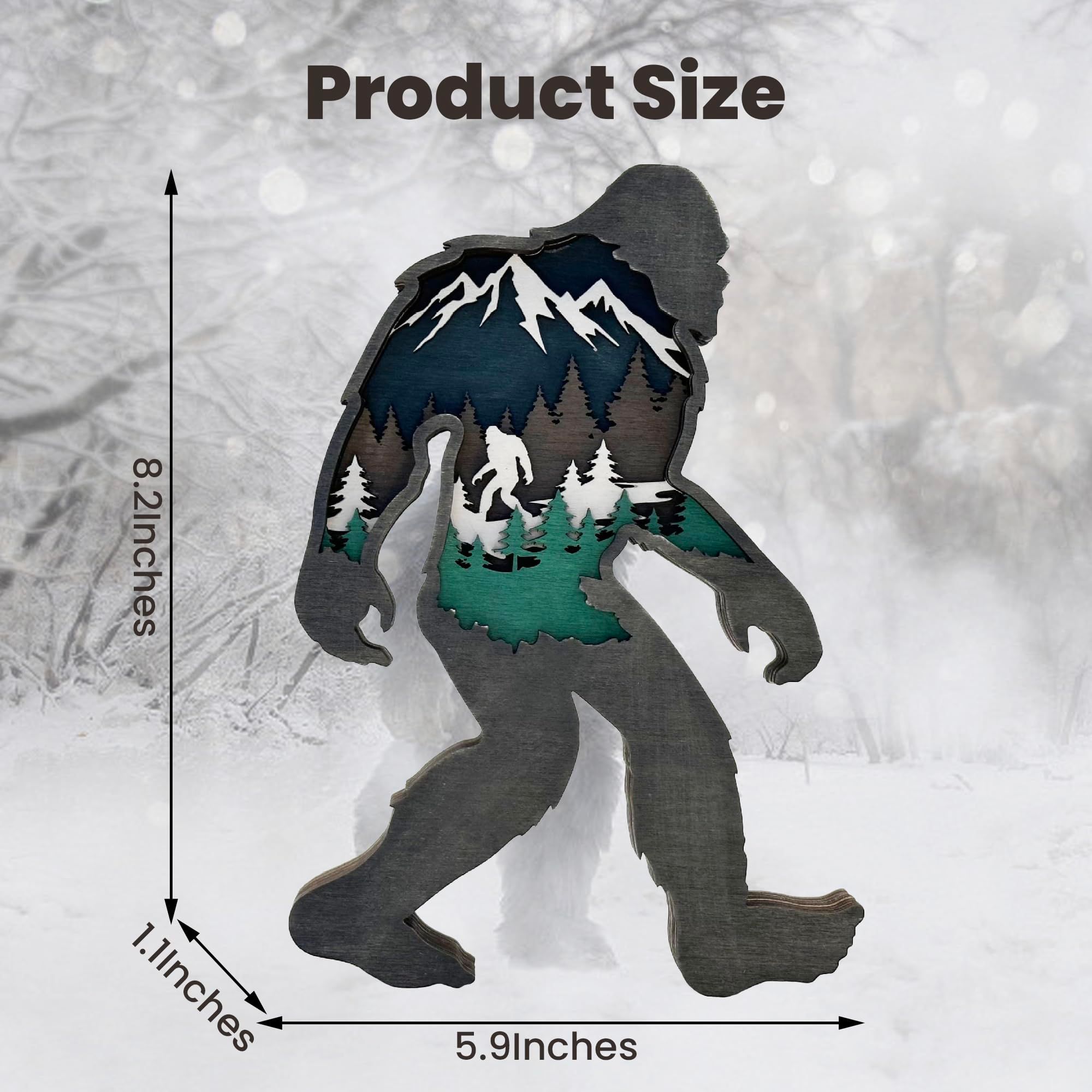 Bigfoot Gifts, 8.2IN Wooden Bigfoot Statue for Home Decor, Funny 3D Big Foot view 4