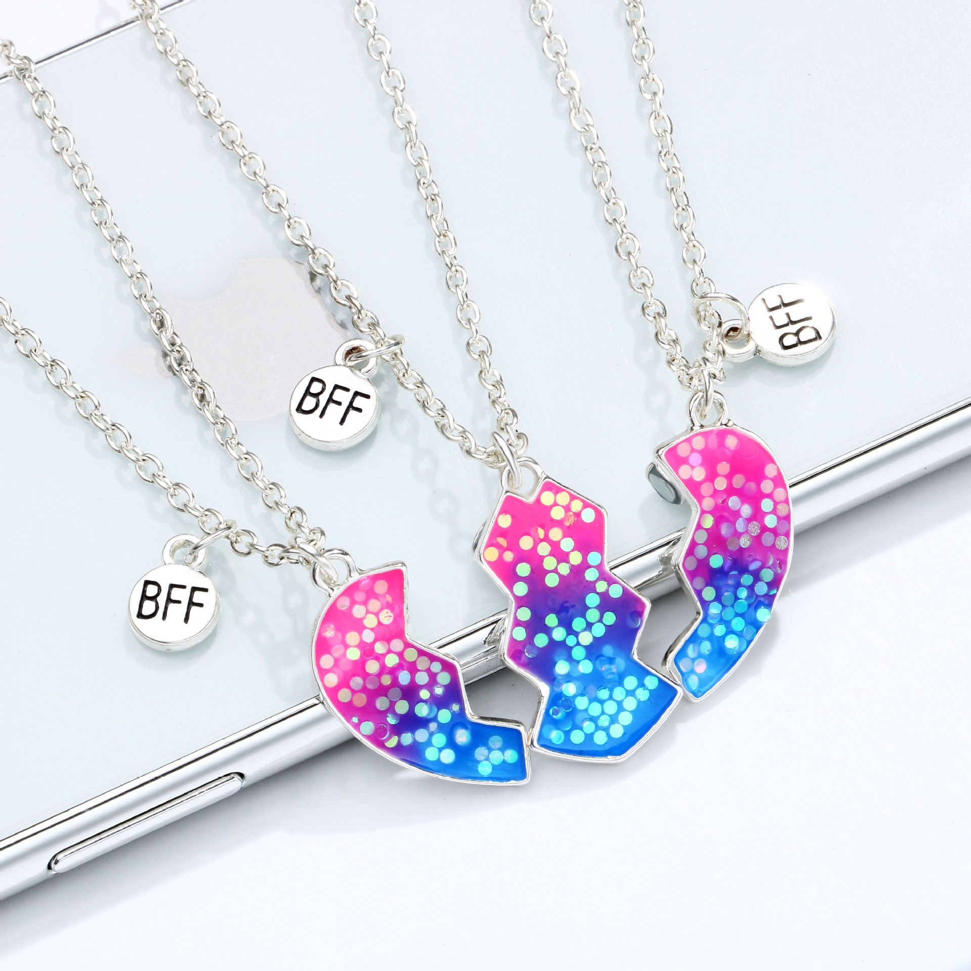 2-3Pcs Cute Half Broken Heart Koala Panda Engraved BFF Pendant Necklace for