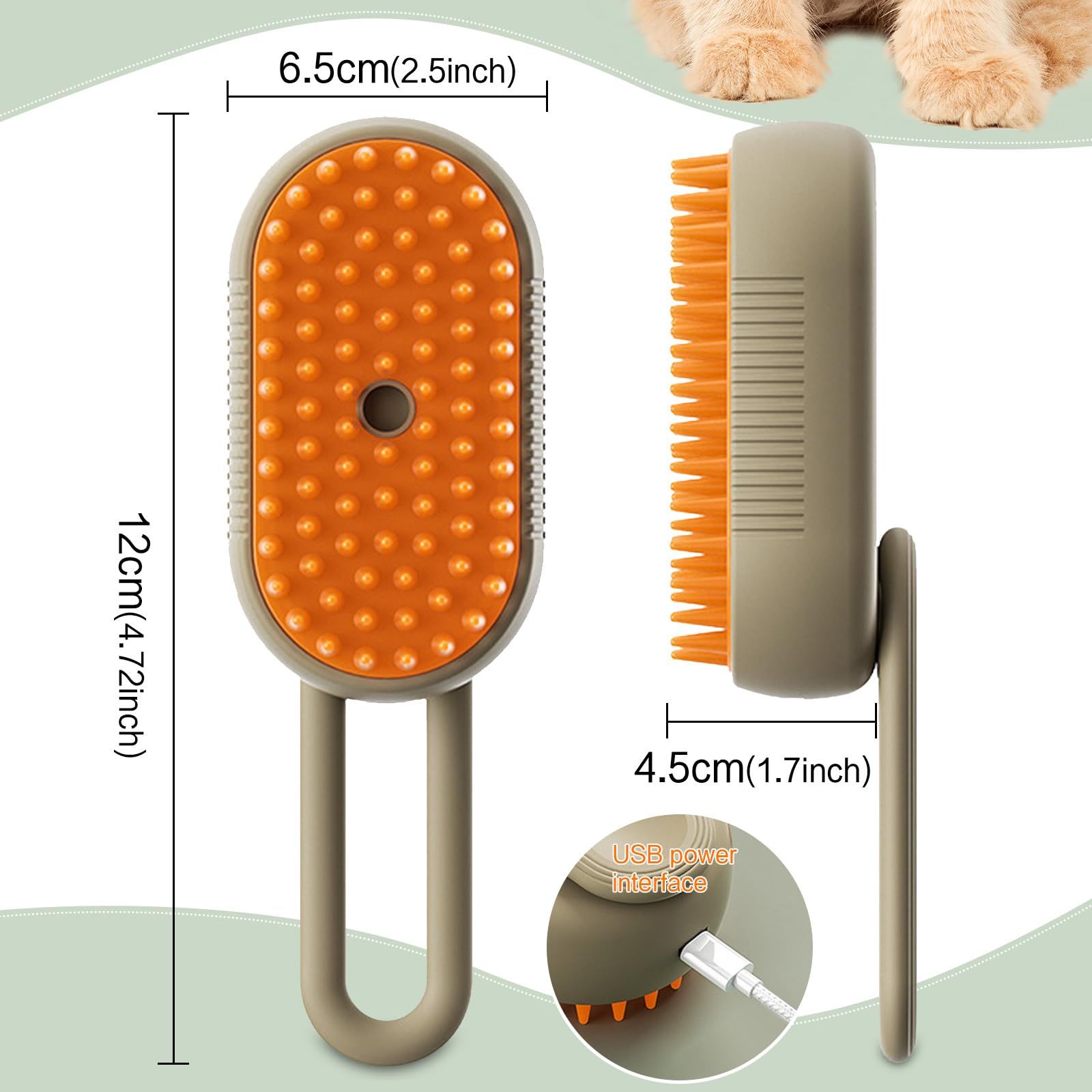 Steamy Cat Brush, Electric Spray Steam Cat Hair Brush,3 in 1 Cat Steamy