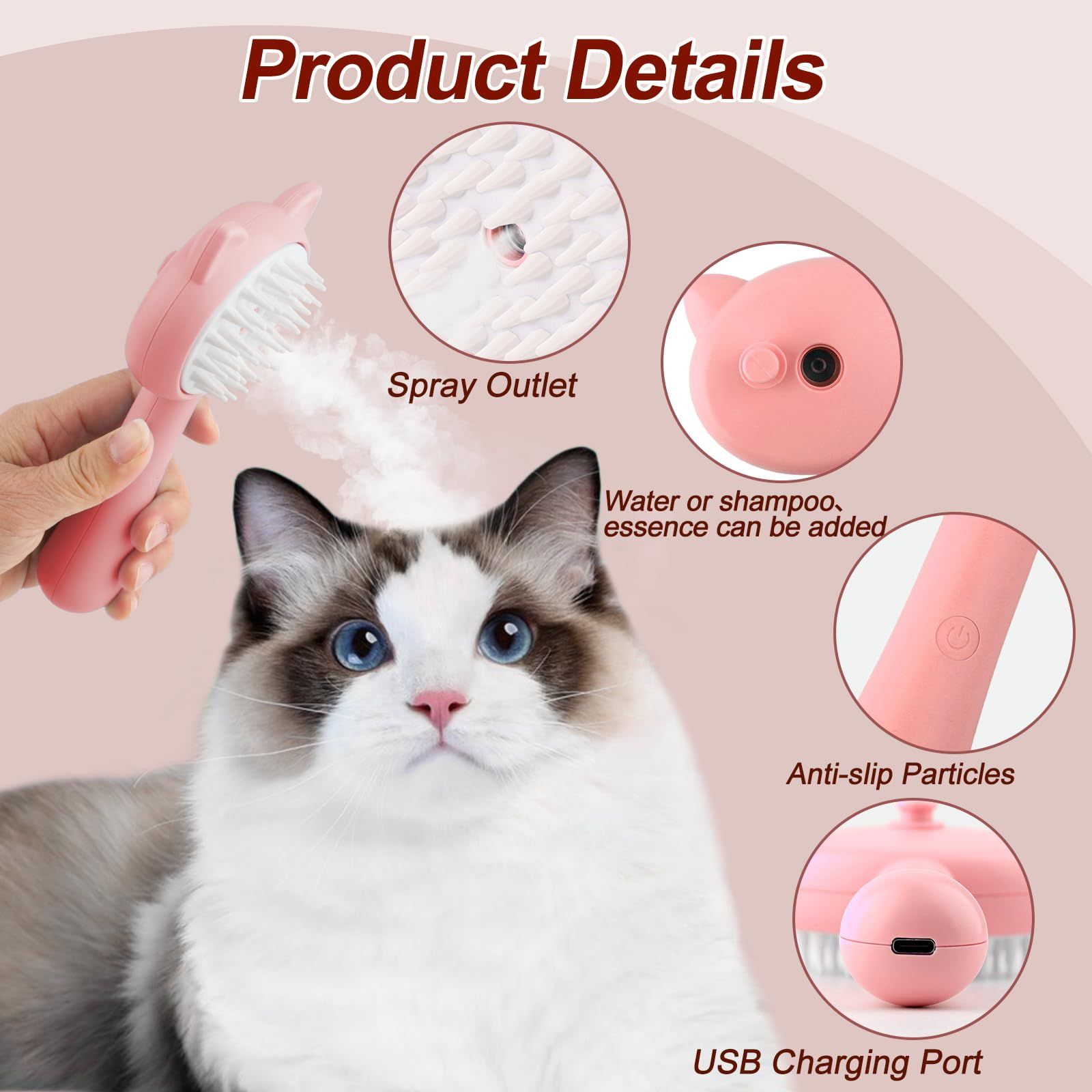 Cat Steam Brush, 3 in 1 Cat Steamy Brush Cleanser, Silicone Massage Grooming