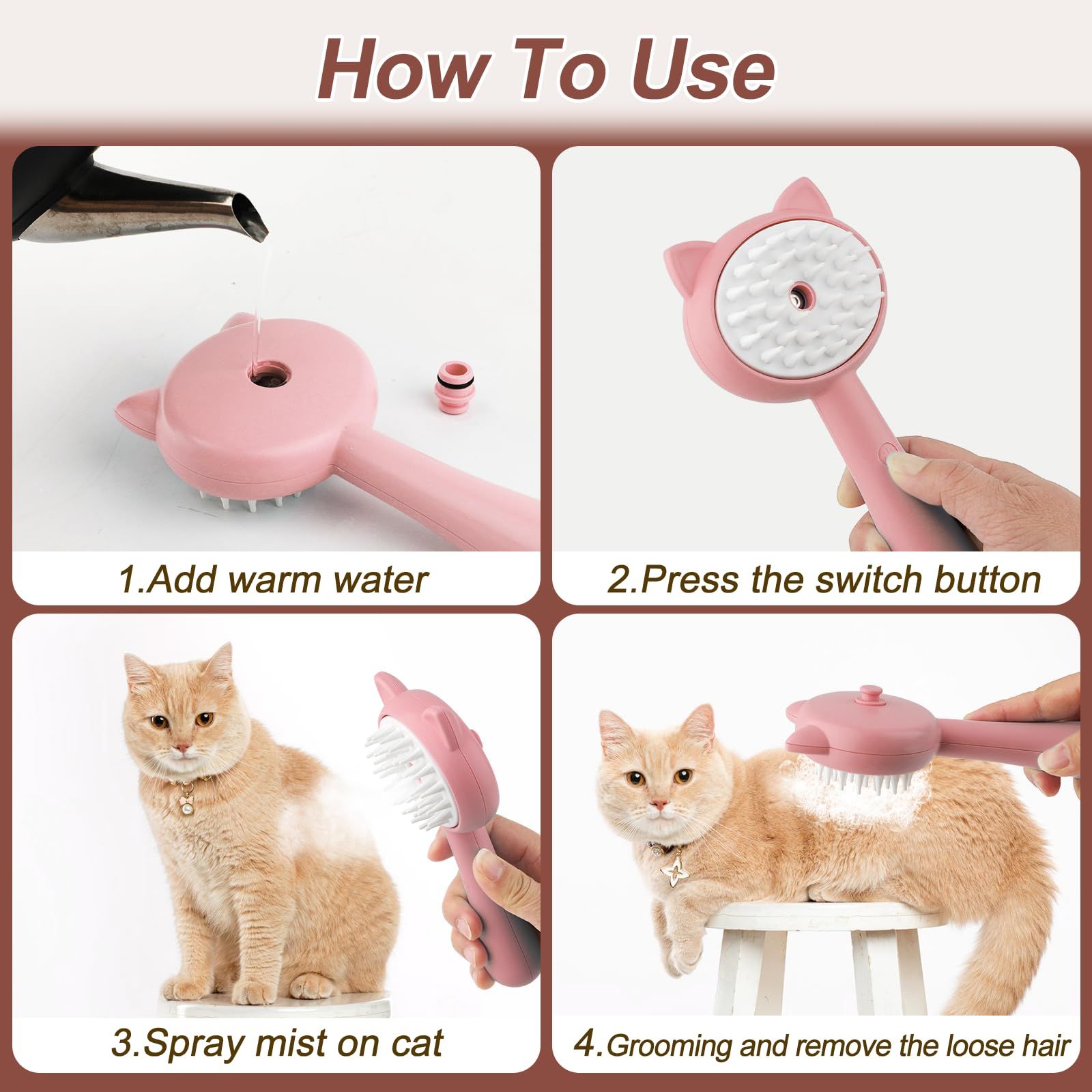 Cat Steam Brush, 3 in 1 Cat Steamy Brush Cleanser, Silicone Massage Grooming view 3