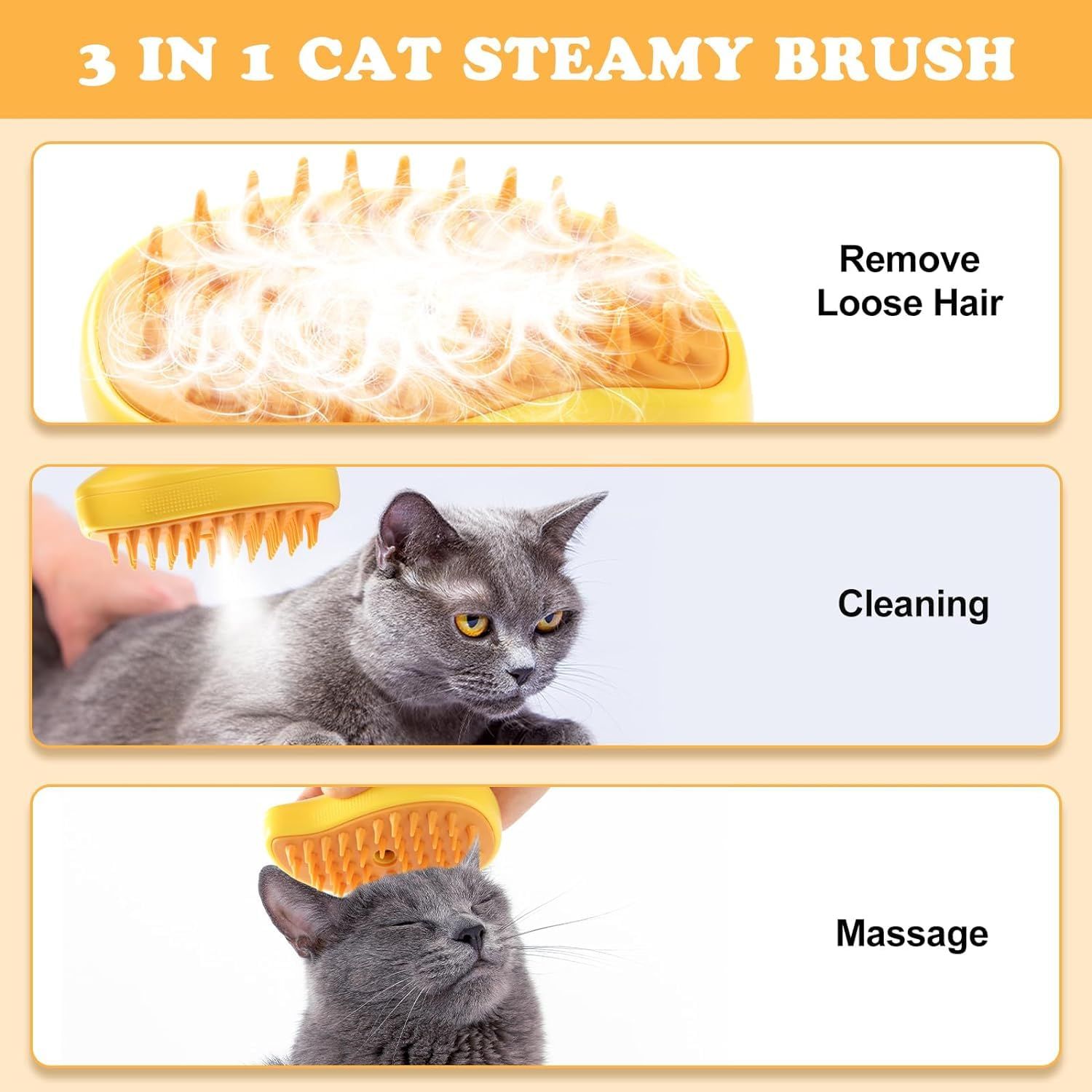 Steamy Cat Brush, 3 In1 Spray Cat Brush,Cat Steamer Brush for Massage, Steam view 2