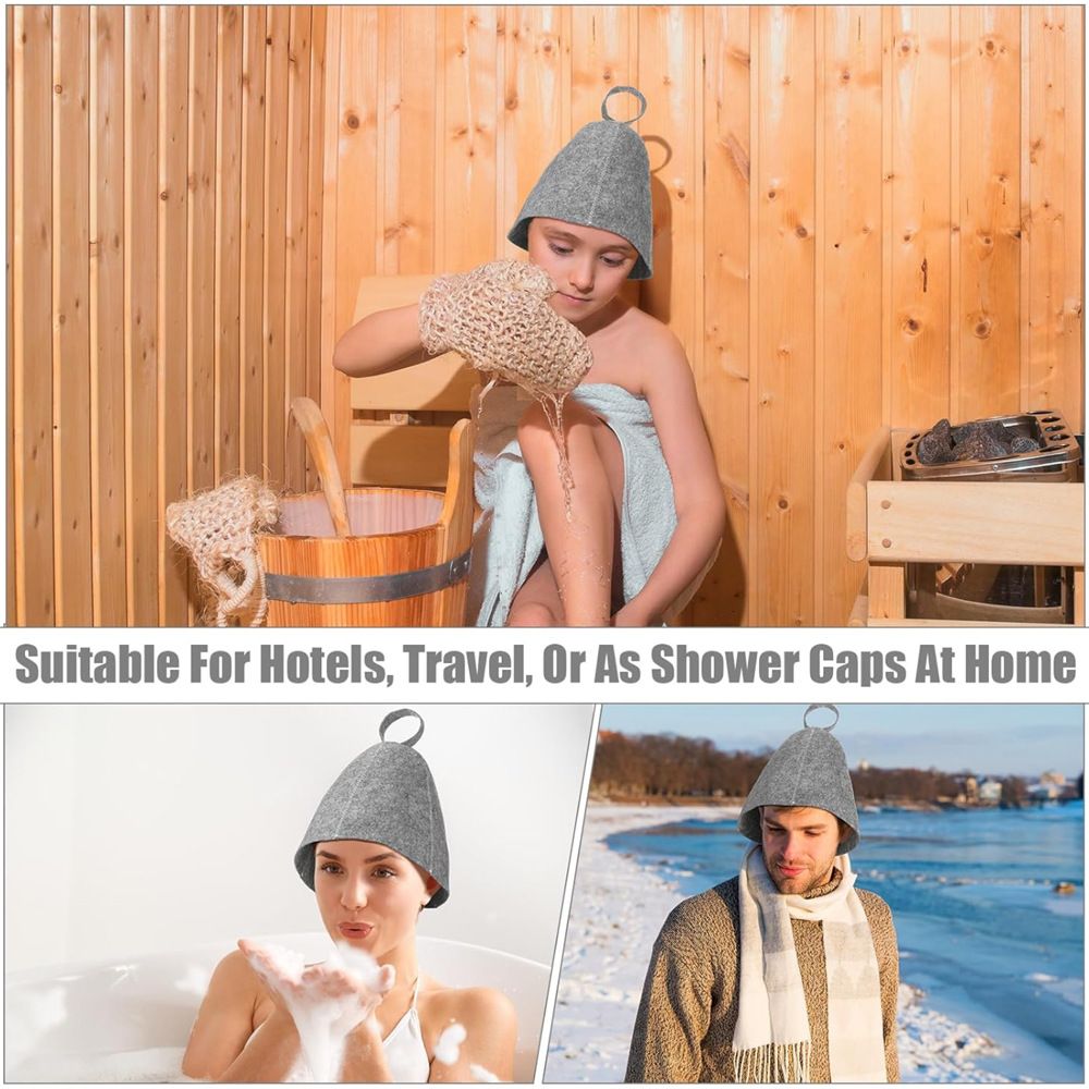 Sauna Hat, Foldable Natural Felt Cap, Soft Solid Cloche Hat, Bath Hat for Hot view 3