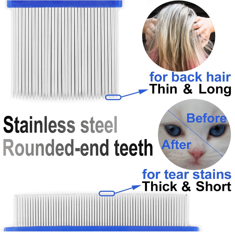 Thereisno 6 Pieces Set Pet Lice Combs Dog Grooming Flea Comb for Cat Tear view 2