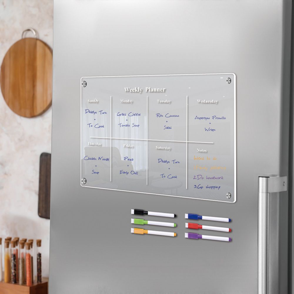 Clear Acrylic Weekly Planner with Pens Magnetic Dry Erase Board Fridge Small view 3
