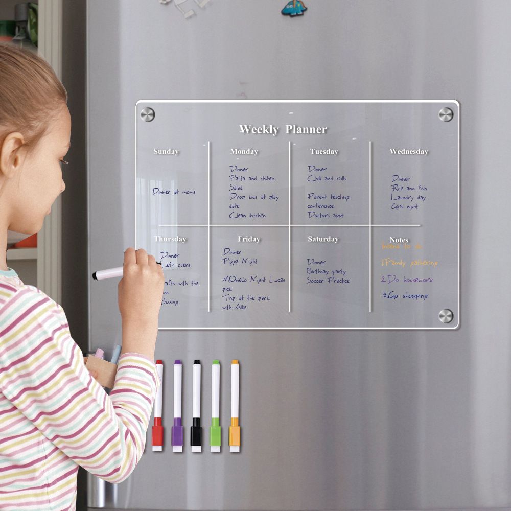 Clear Acrylic Weekly Planner with Pens Magnetic Dry Erase Board Fridge Small view 4