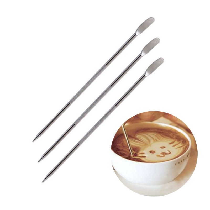 3 Pcs Stainless Steel Coffee Art Pen Coffee Fancy Stitch Barista Tool — image 1