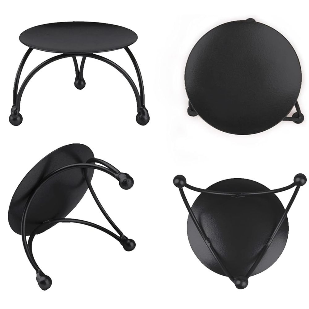 Black Candle Holder, Set of 3 Iron Pillar Candle Plate Small Decorative view 2