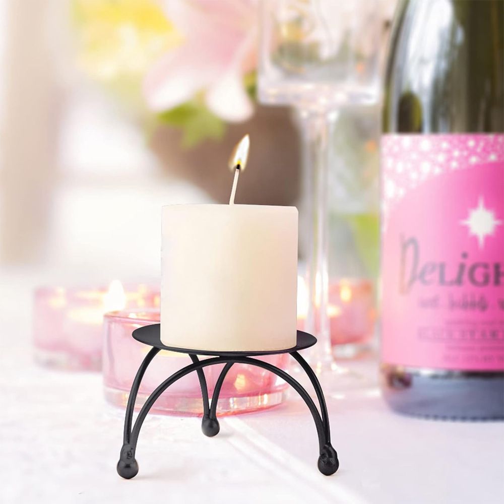 Black Candle Holder, Set of 3 Iron Pillar Candle Plate Small Decorative view 3