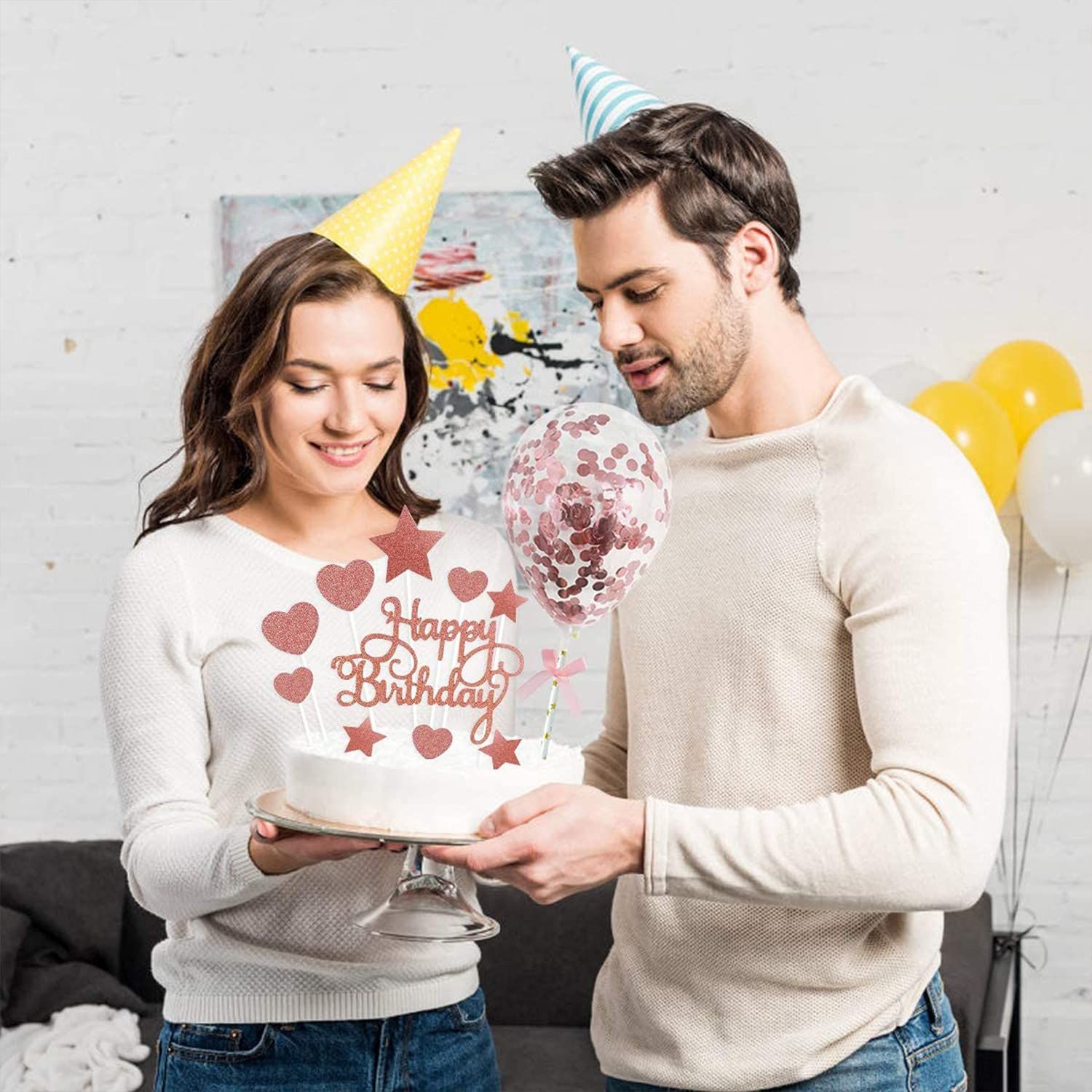 Rose Gold Happy Birthday Toppers view 2