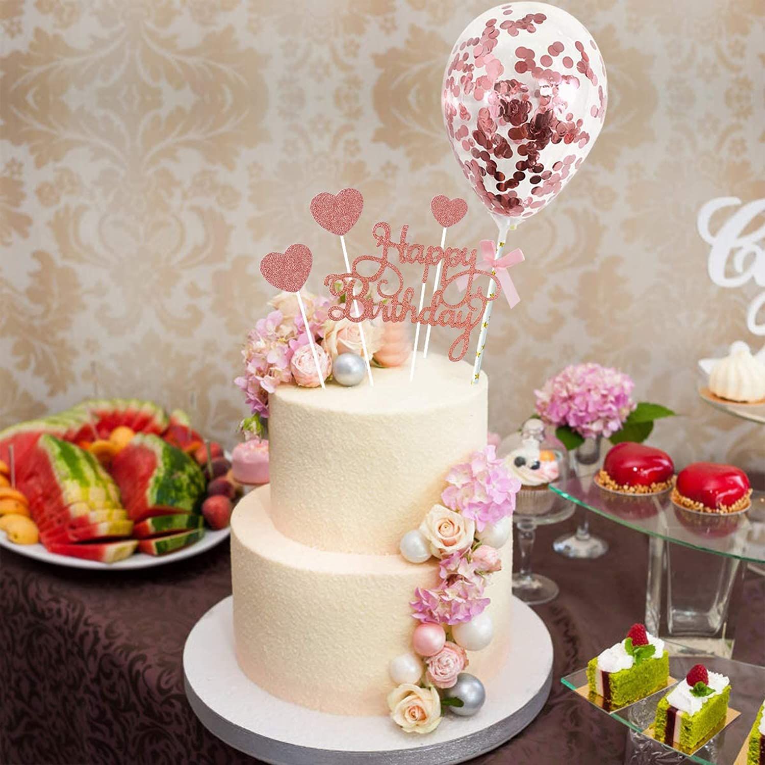 Rose Gold Happy Birthday Toppers view 3