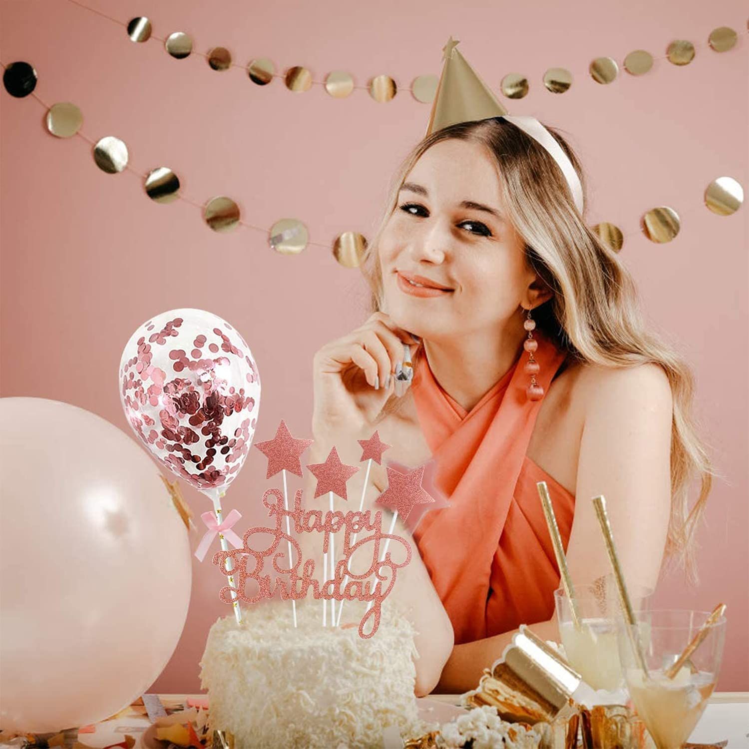 Rose Gold Happy Birthday Toppers view 4
