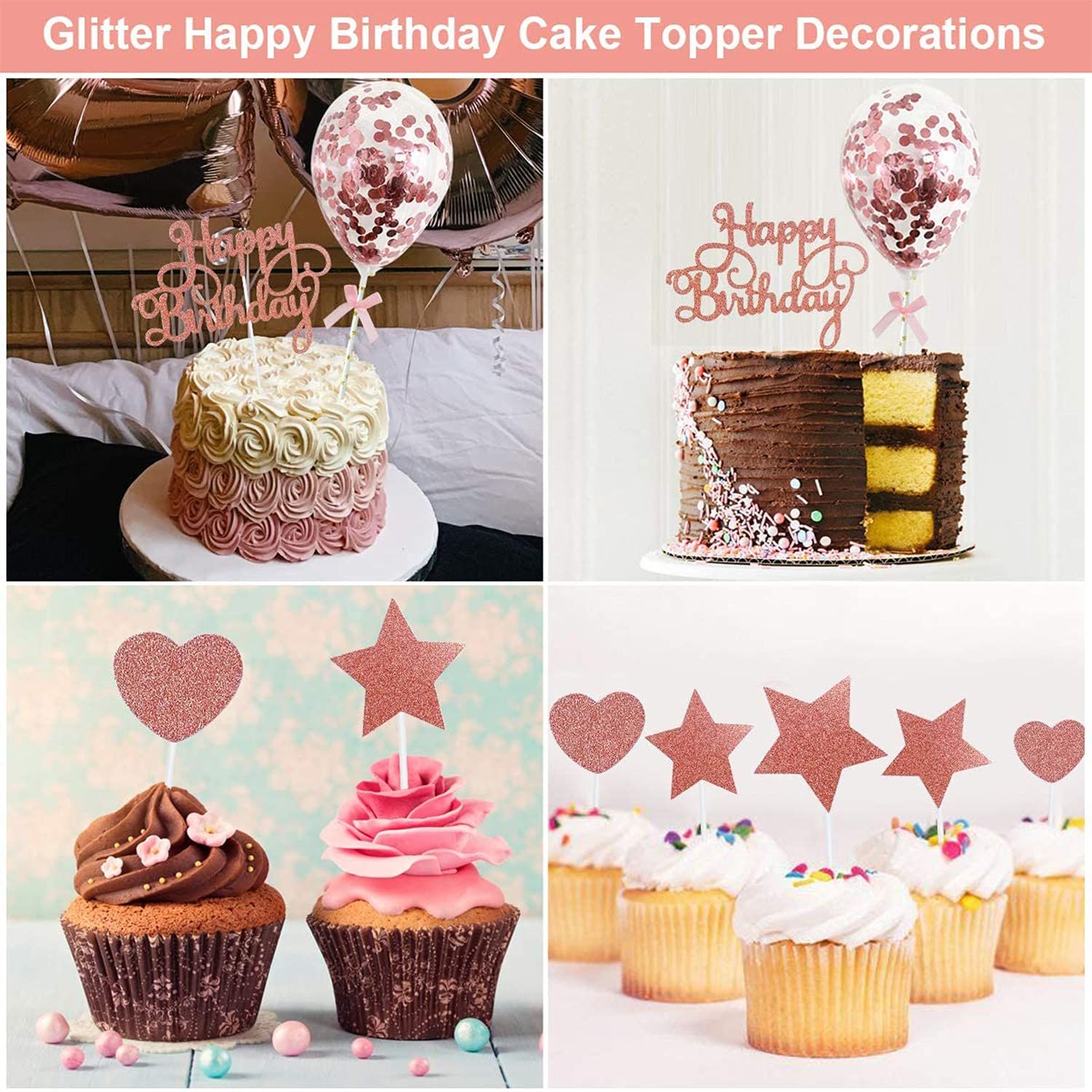 Rose Gold Happy Birthday Toppers view 5