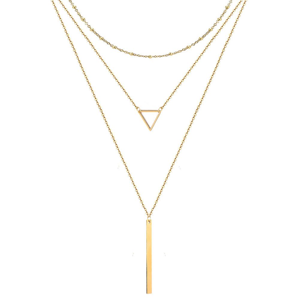 Gold Layered Necklaces for Women - Plated Handmade Multilayer Bar Pearls Coin
