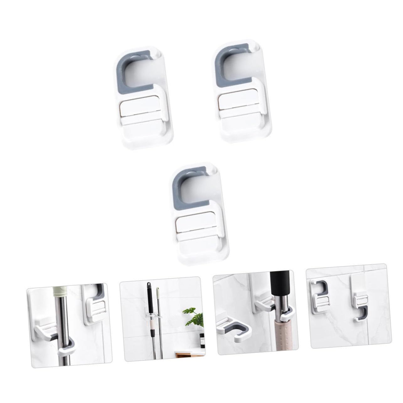 3pcs Mop Clip Broom Hook Bathroom Broom Hanger Folding Clothes Hanger Wall view 2