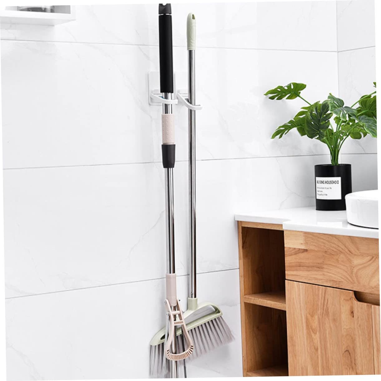3pcs Mop Clip Broom Hook Bathroom Broom Hanger Folding Clothes Hanger Wall view 4