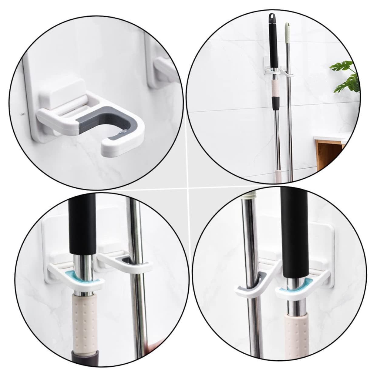 3pcs Mop Clip Broom Hook Bathroom Broom Hanger Folding Clothes Hanger Wall view 5