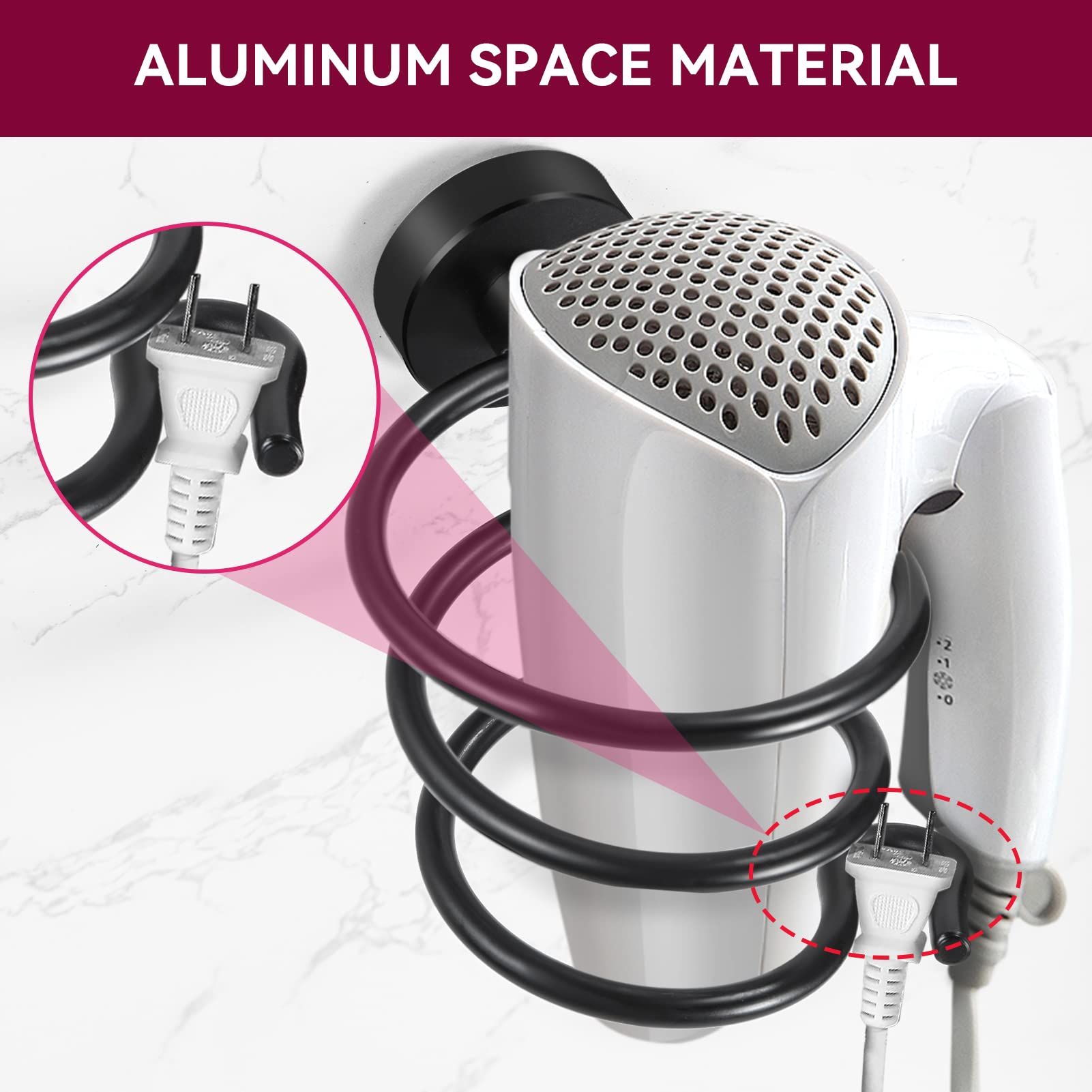 Hair Dryer Holder Hairdryer Station Wall Mounted Stand Hanger Rack Blow Spiral view 2